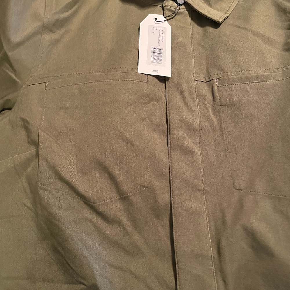 Universal Standard Cinched Stretch Twill Long Sleeve Jumpsuit SMALL 14-16 Green